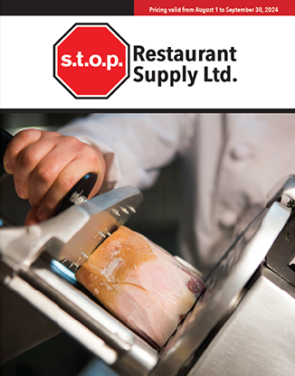 stop restaurant supply flyer with chef slicing meat